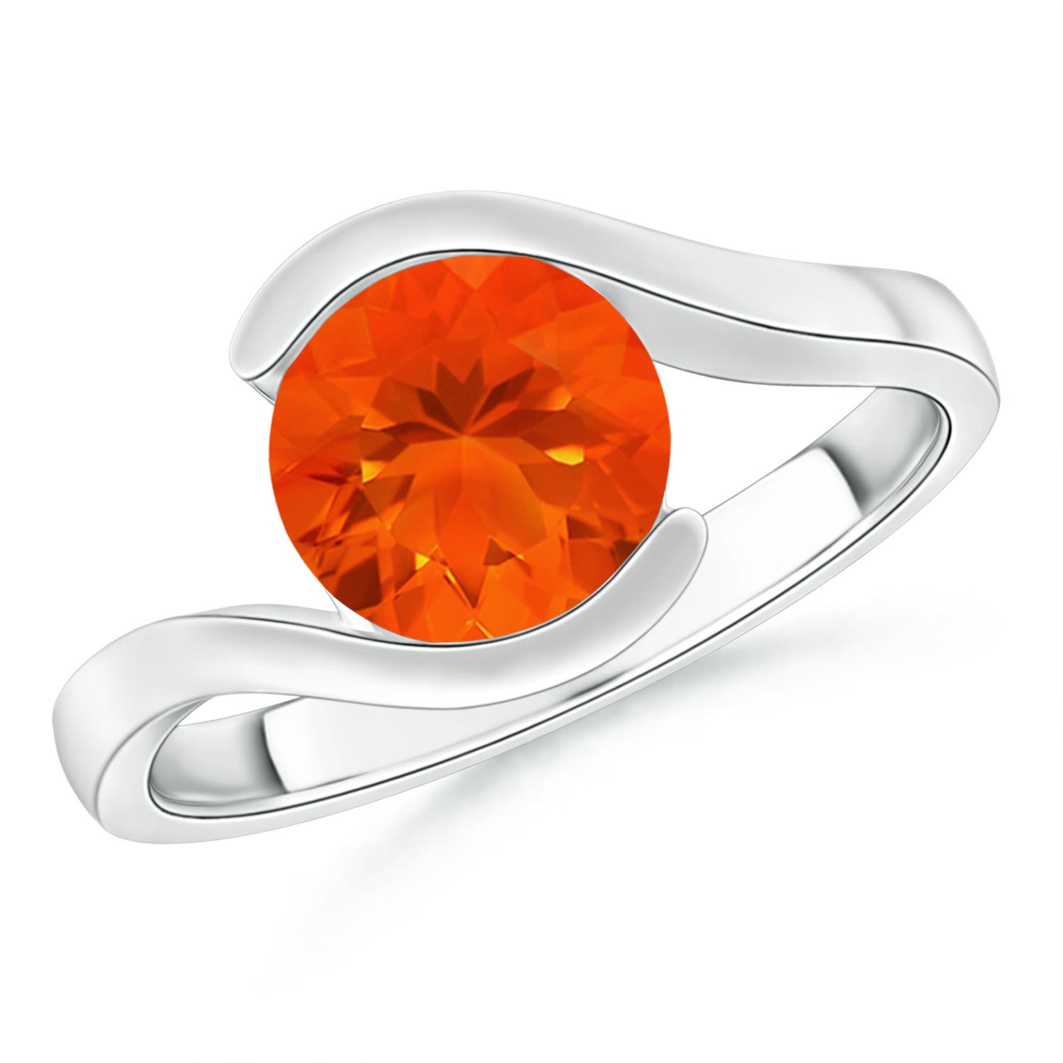 8mm AAA Semi Bezel-Set Solitaire Round Fire Opal Bypass Ring in White Gold