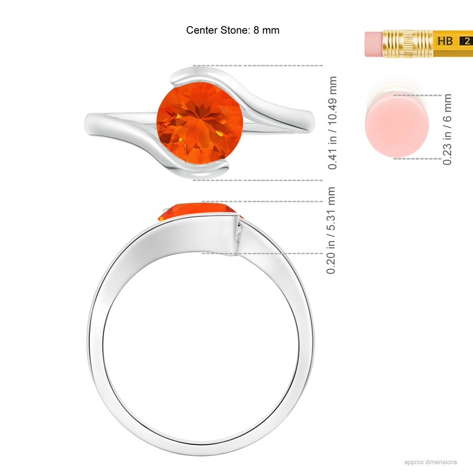8mm AAA Semi Bezel-Set Solitaire Round Fire Opal Bypass Ring in White Gold ruler