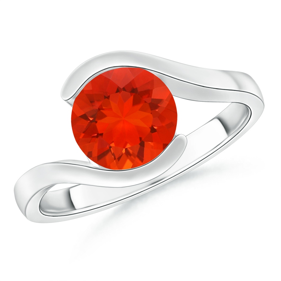 8mm AAAA Semi Bezel-Set Solitaire Round Fire Opal Bypass Ring in White Gold 