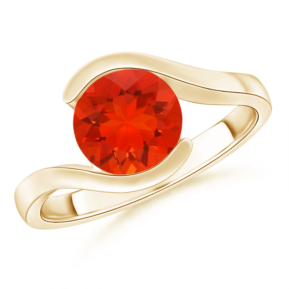 8mm AAAA Semi Bezel-Set Solitaire Round Fire Opal Bypass Ring in Yellow Gold 