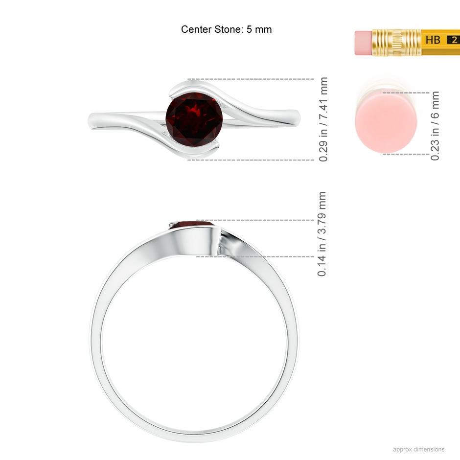 5mm A Semi Bezel-Set Solitaire Round Garnet Bypass Ring in White Gold ruler