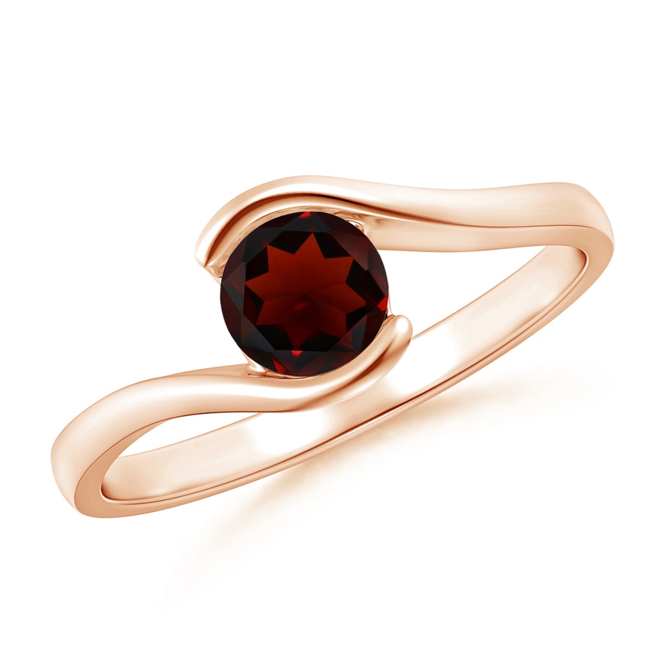 5mm AA Semi Bezel-Set Solitaire Round Garnet Bypass Ring in Rose Gold 