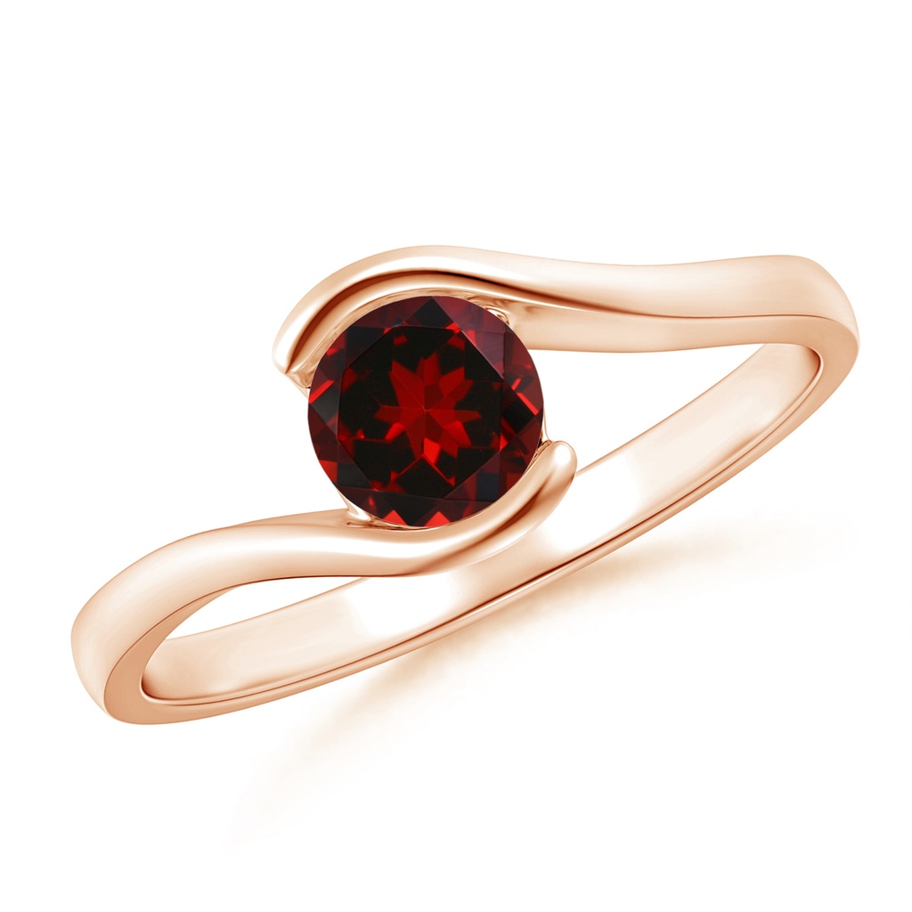 5mm AAAA Semi Bezel-Set Solitaire Round Garnet Bypass Ring in Rose Gold