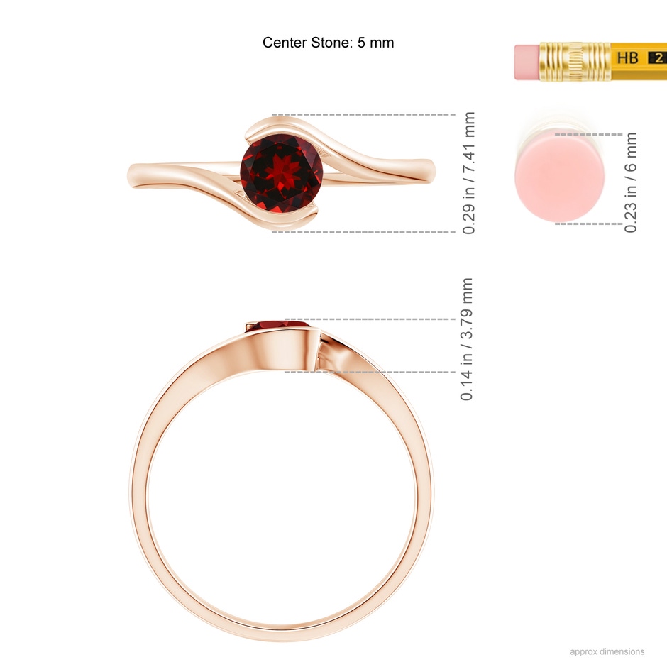 5mm AAAA Semi Bezel-Set Solitaire Round Garnet Bypass Ring in Rose Gold ruler