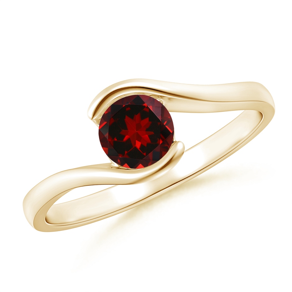 5mm AAAA Semi Bezel-Set Solitaire Round Garnet Bypass Ring in Yellow Gold 