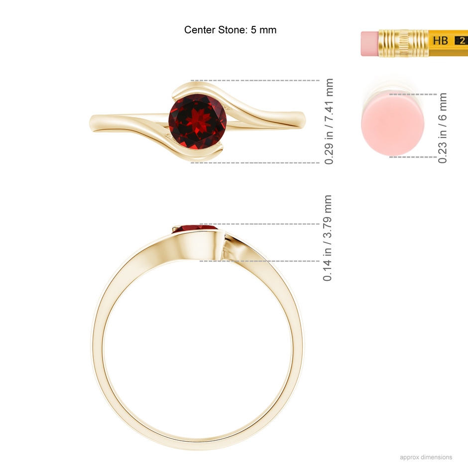 5mm AAAA Semi Bezel-Set Solitaire Round Garnet Bypass Ring in Yellow Gold ruler