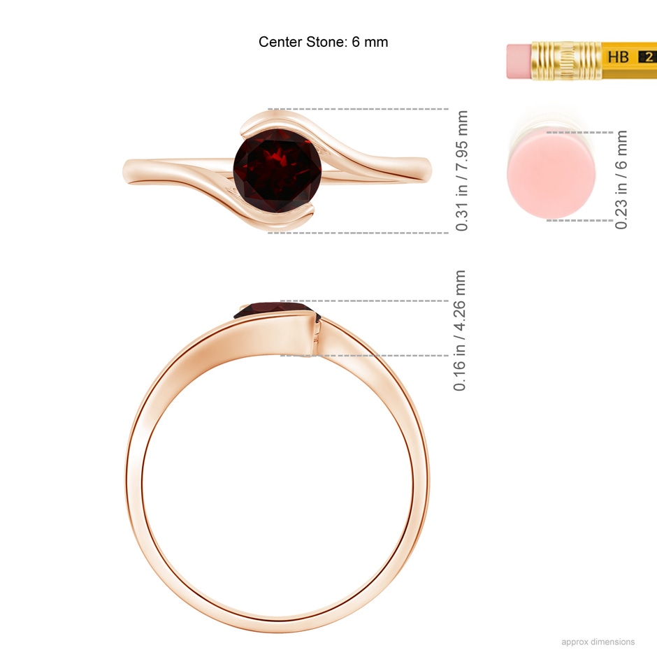 6mm A Semi Bezel-Set Solitaire Round Garnet Bypass Ring in 18K Rose Gold ruler