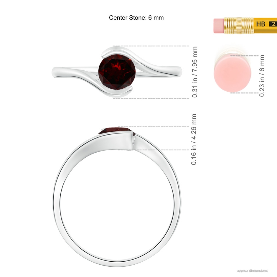 6mm A Semi Bezel-Set Solitaire Round Garnet Bypass Ring in White Gold ruler