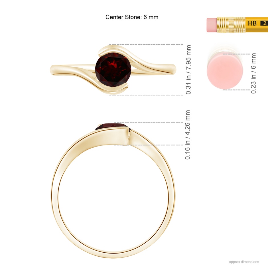 6mm A Semi Bezel-Set Solitaire Round Garnet Bypass Ring in Yellow Gold ruler