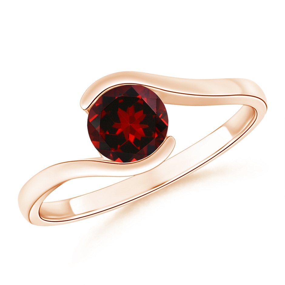 6mm AAAA Semi Bezel-Set Solitaire Round Garnet Bypass Ring in Rose Gold 