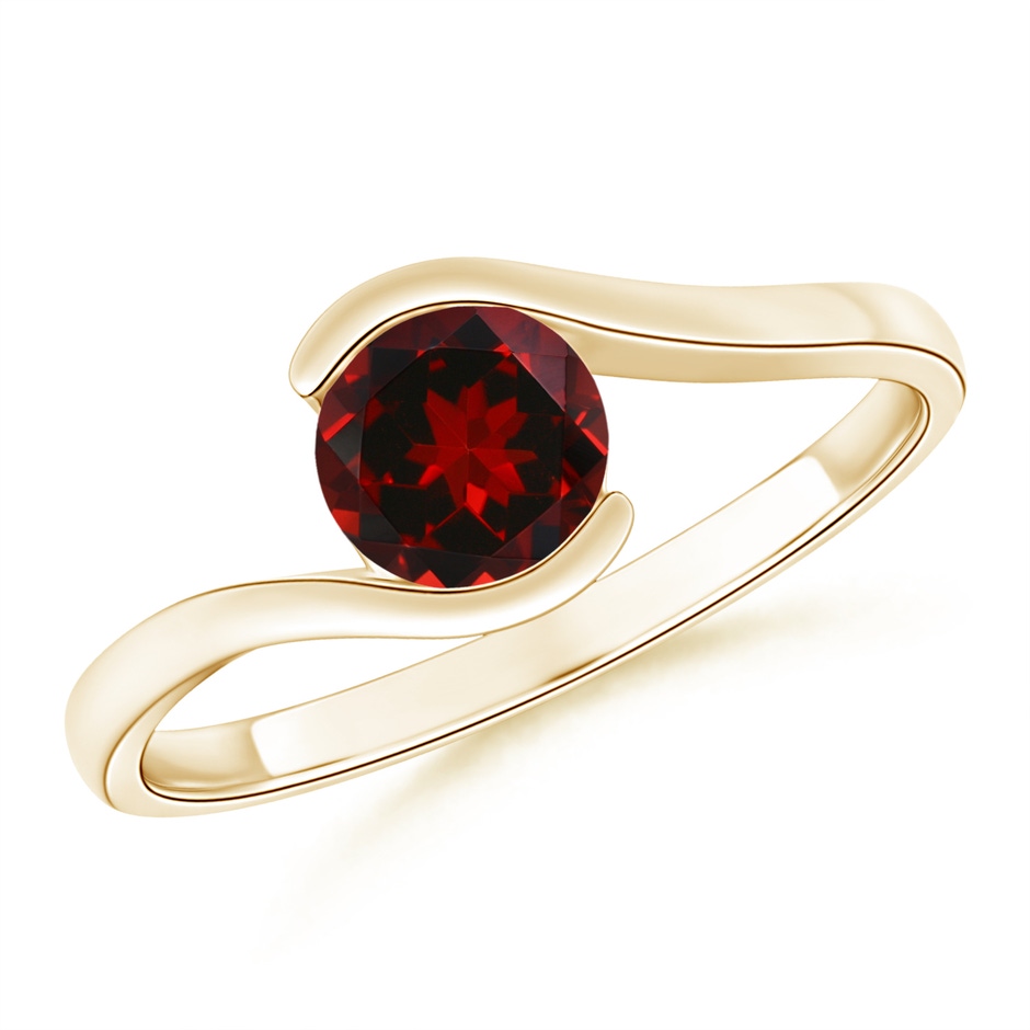 6mm AAAA Semi Bezel-Set Solitaire Round Garnet Bypass Ring in Yellow Gold 