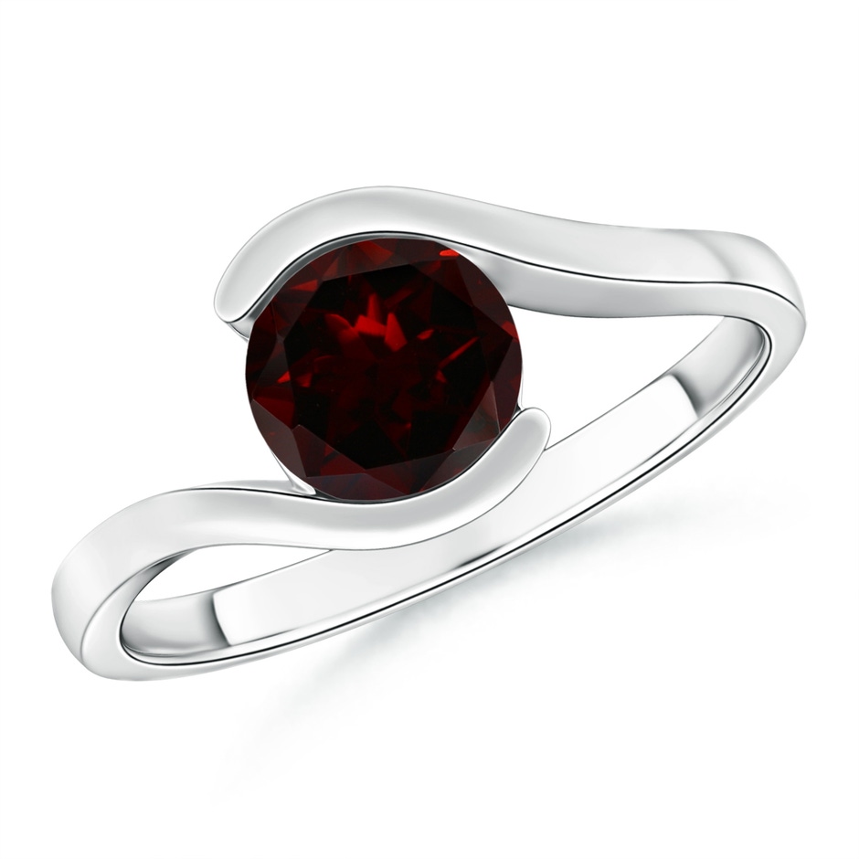 7mm A Semi Bezel-Set Solitaire Round Garnet Bypass Ring in 18K White Gold 