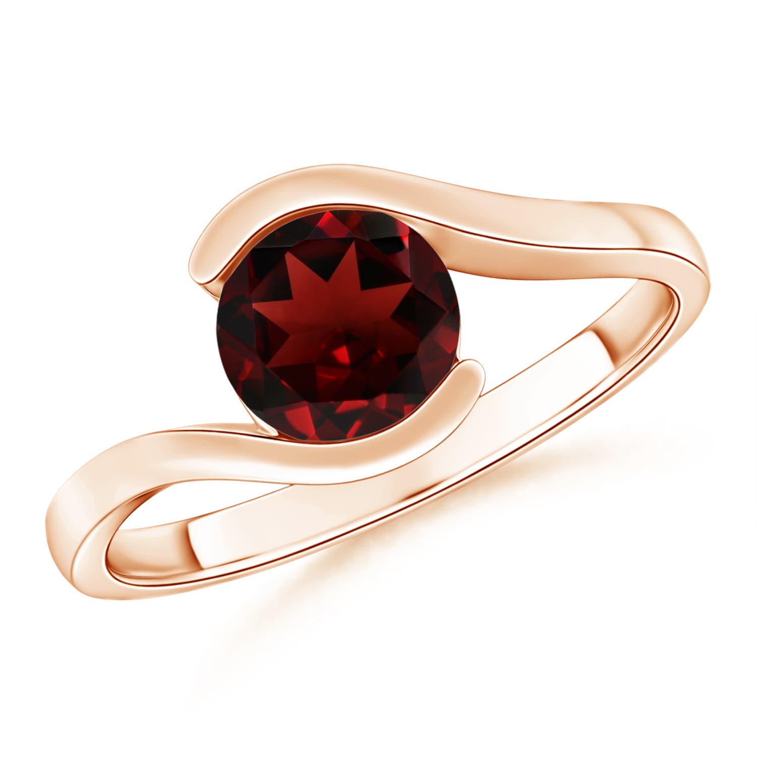 7mm AAA Semi Bezel-Set Solitaire Round Garnet Bypass Ring in 18CT Rose Gold