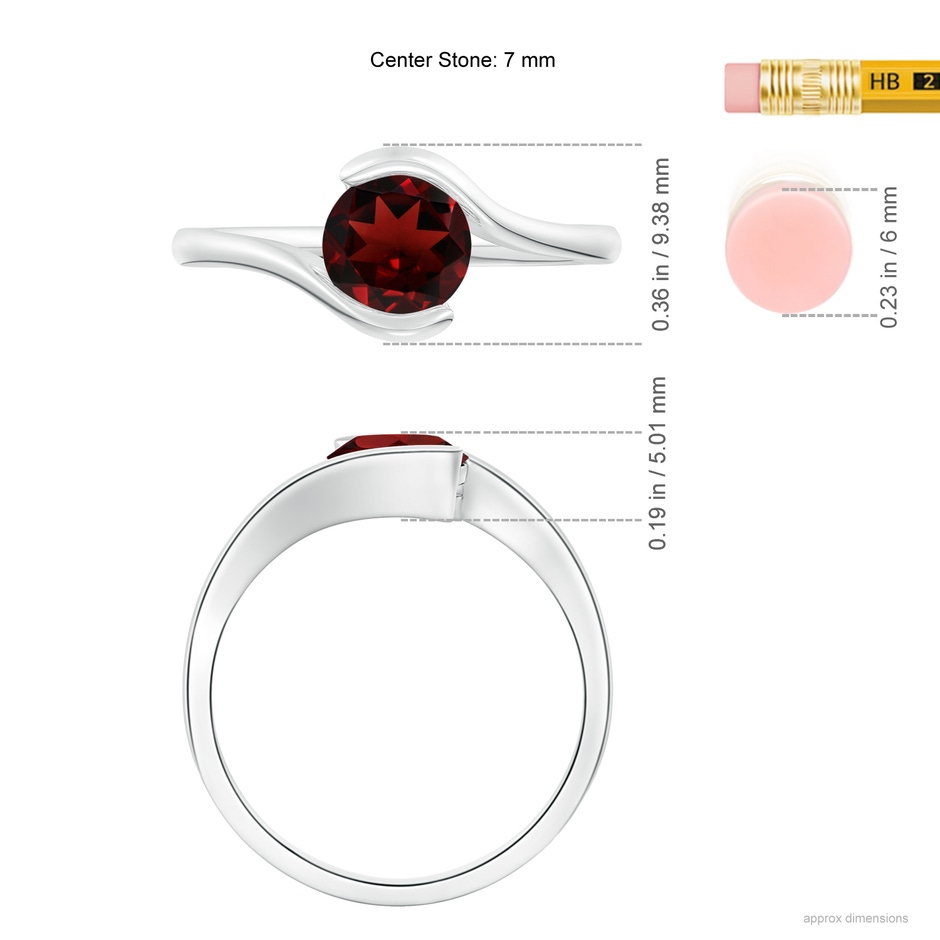 7mm AAA Semi Bezel-Set Solitaire Round Garnet Bypass Ring in White Gold ruler