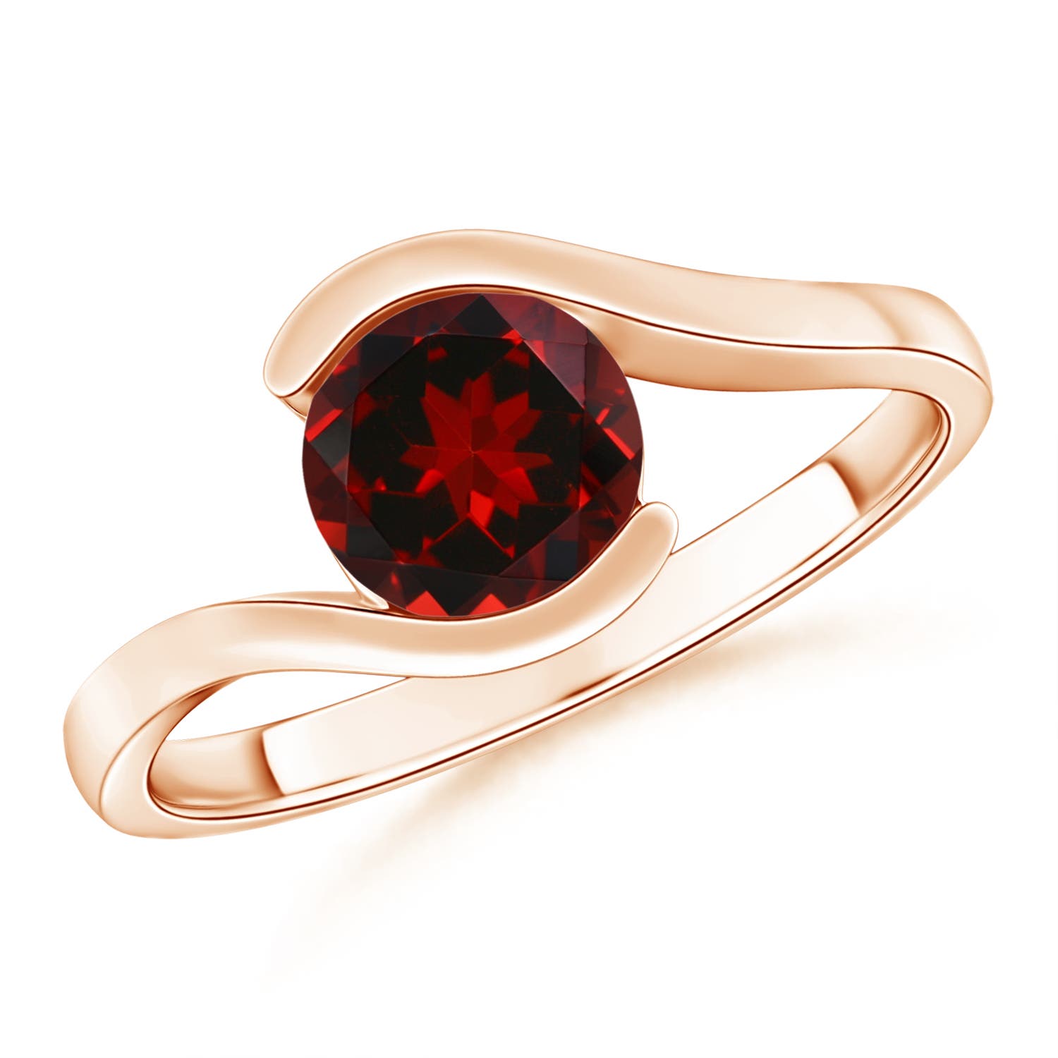 7mm AAAA Semi Bezel-Set Solitaire Round Garnet Bypass Ring in 18CT Rose Gold