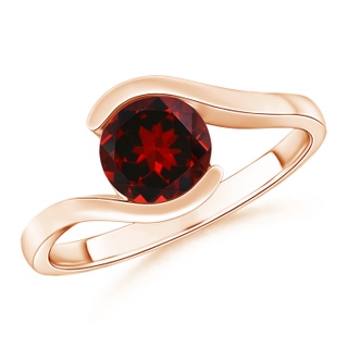 7mm AAAA Semi Bezel-Set Solitaire Round Garnet Bypass Ring in 18K Rose Gold