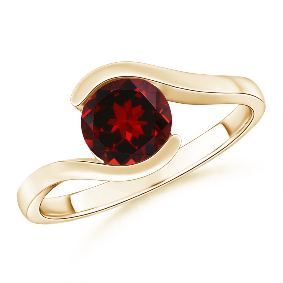 7mm AAAA Semi Bezel-Set Solitaire Round Garnet Bypass Ring in 18K Yellow Gold 