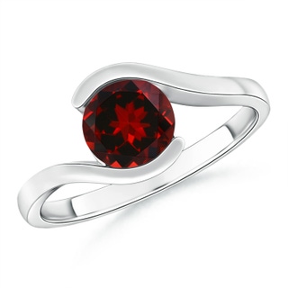 7mm AAAA Semi Bezel-Set Solitaire Round Garnet Bypass Ring in P950 Platinum