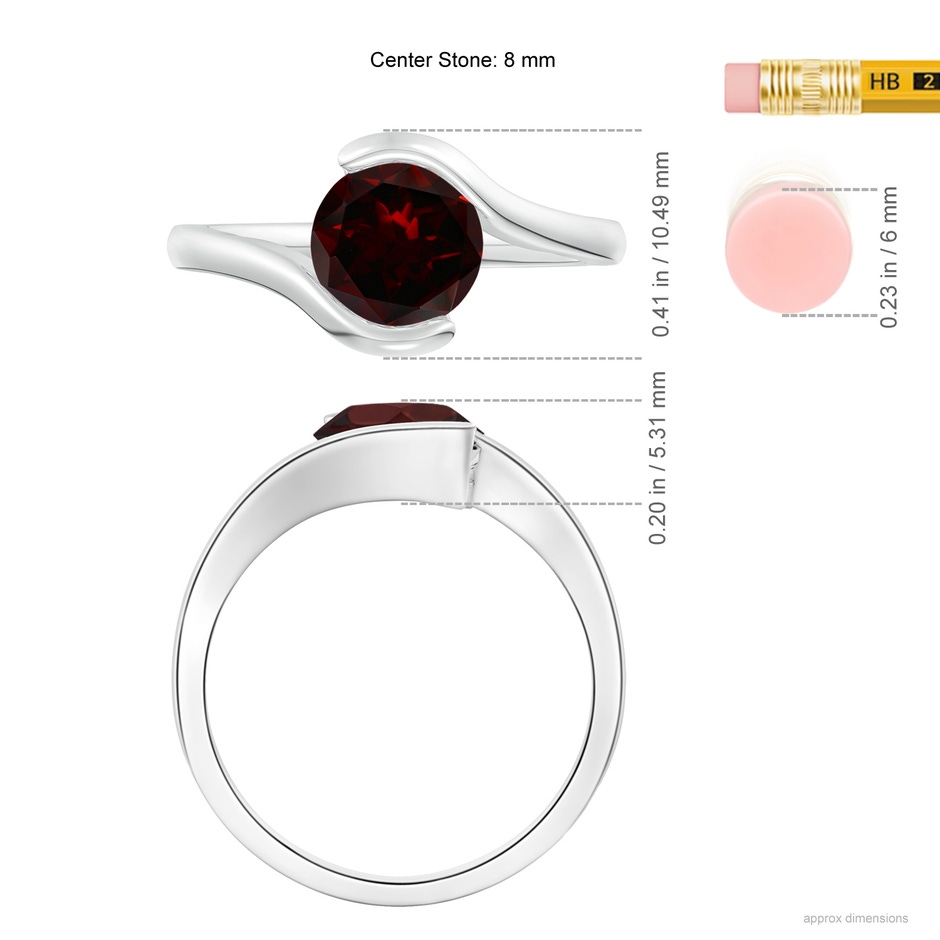 8mm A Semi Bezel-Set Solitaire Round Garnet Bypass Ring in 18K White Gold ruler