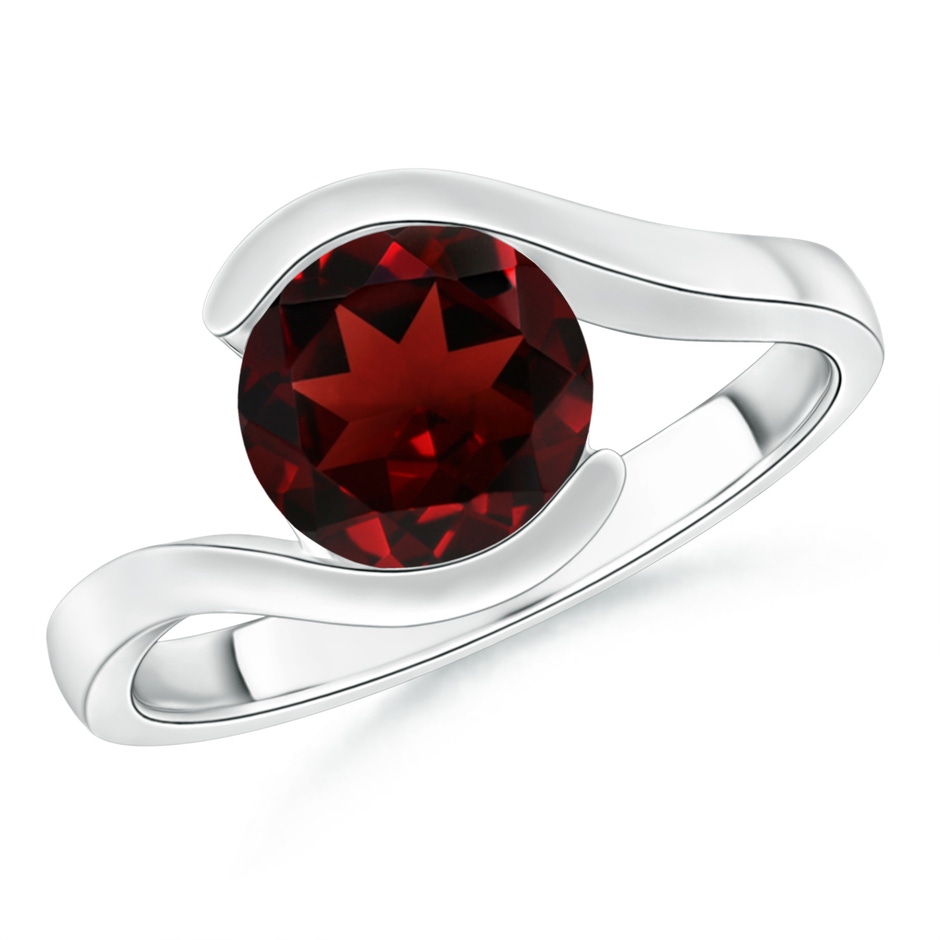 8mm AAA Semi Bezel-Set Solitaire Round Garnet Bypass Ring in White Gold 