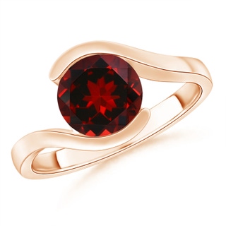 8mm AAAA Semi Bezel-Set Solitaire Round Garnet Bypass Ring in 18K Rose Gold