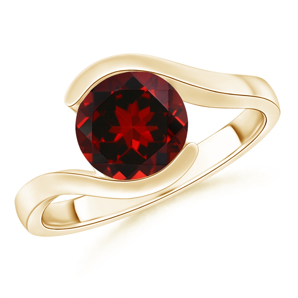 8mm AAAA Semi Bezel-Set Solitaire Round Garnet Bypass Ring in 18K Yellow Gold