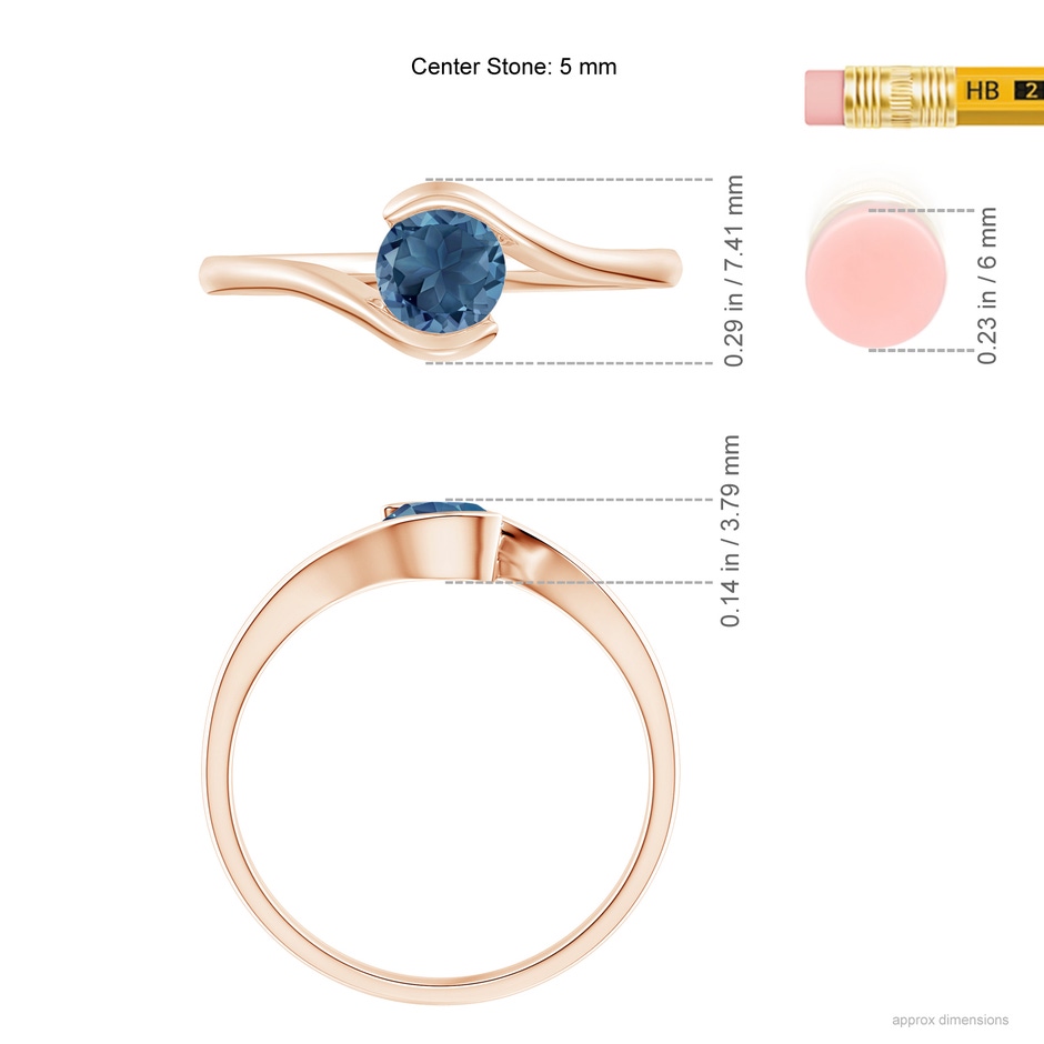 5mm A Semi Bezel-Set Solitaire Round London Blue Topaz Bypass Ring in Rose Gold ruler