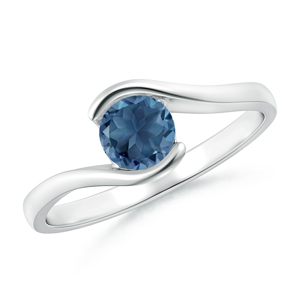5mm A Semi Bezel-Set Solitaire Round London Blue Topaz Bypass Ring in White Gold 