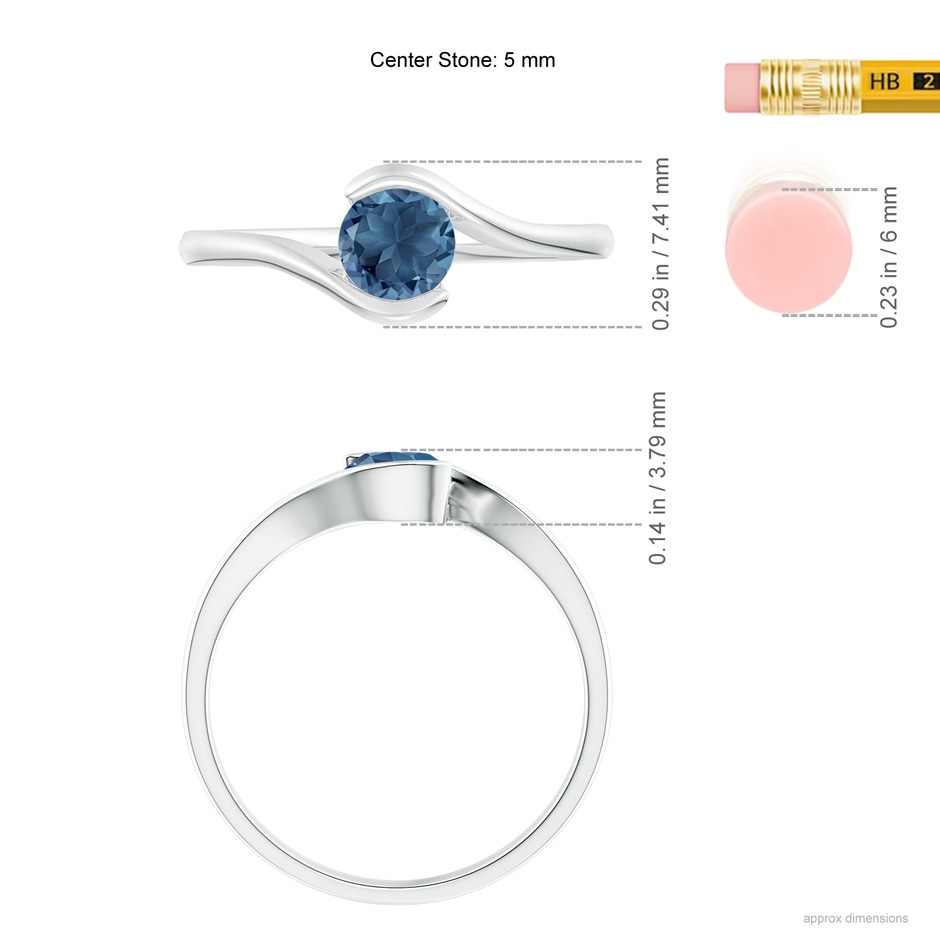 5mm A Semi Bezel-Set Solitaire Round London Blue Topaz Bypass Ring in White Gold ruler