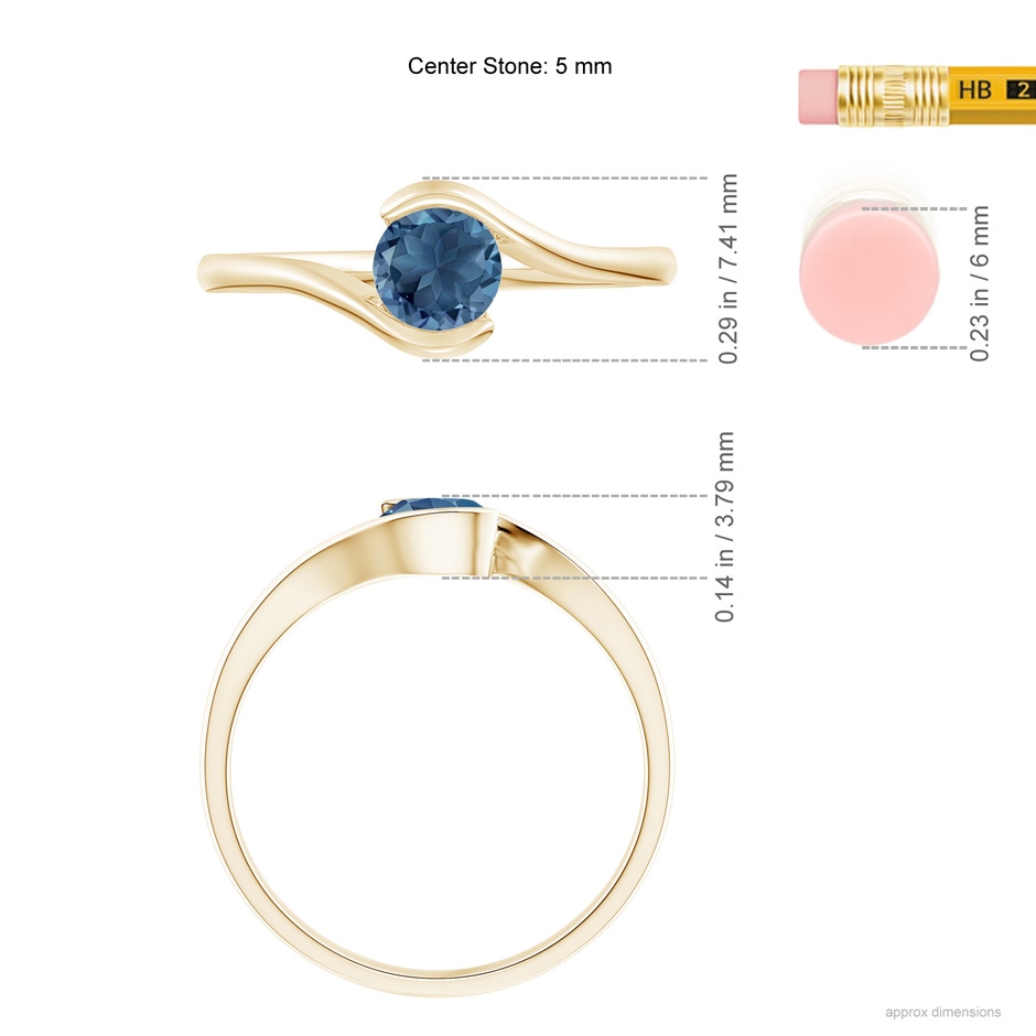 5mm A Semi Bezel-Set Solitaire Round London Blue Topaz Bypass Ring in Yellow Gold ruler