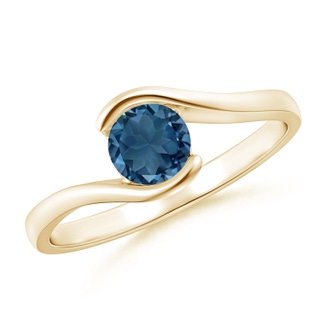 5mm AA Semi Bezel-Set Solitaire Round London Blue Topaz Bypass Ring in 9K Yellow Gold