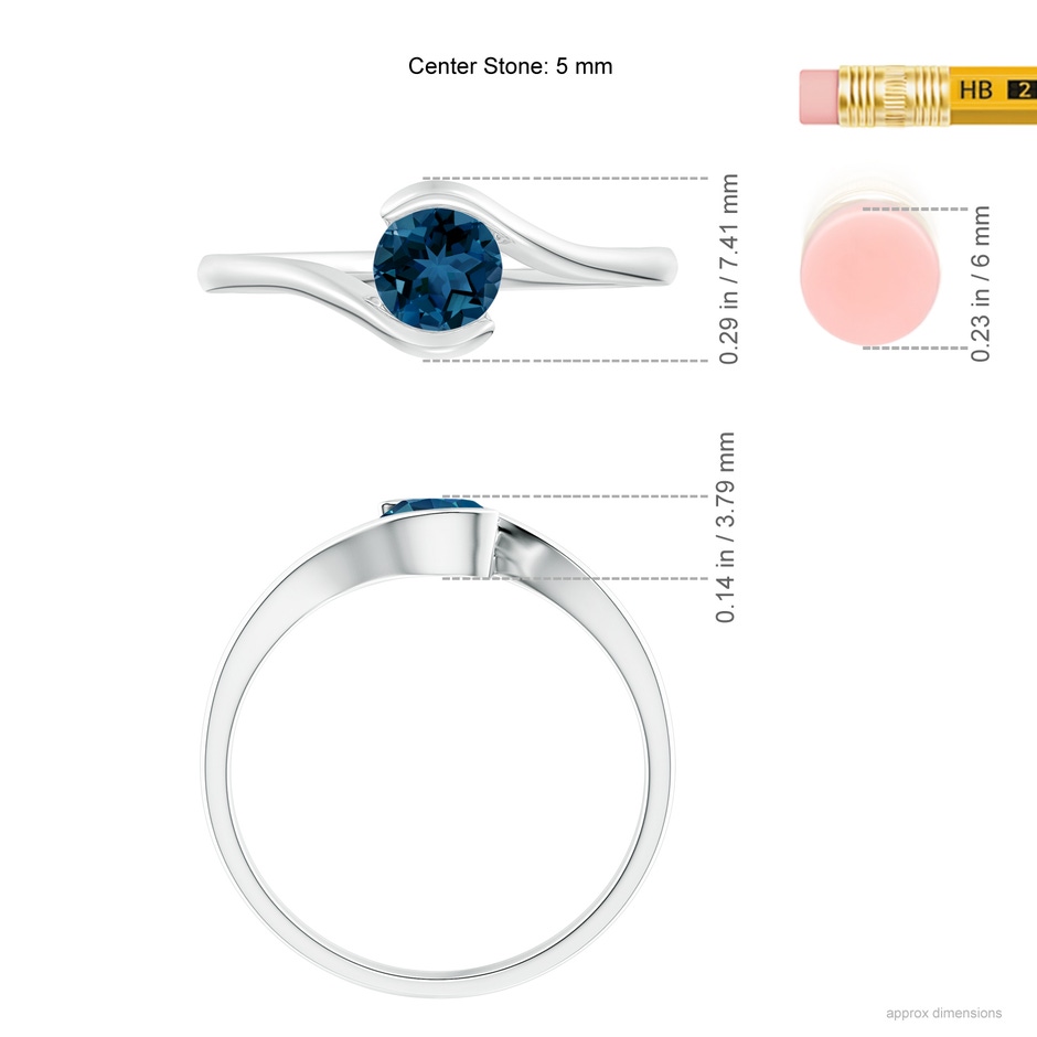 5mm AAA Semi Bezel-Set Solitaire Round London Blue Topaz Bypass Ring in P950 Platinum ruler