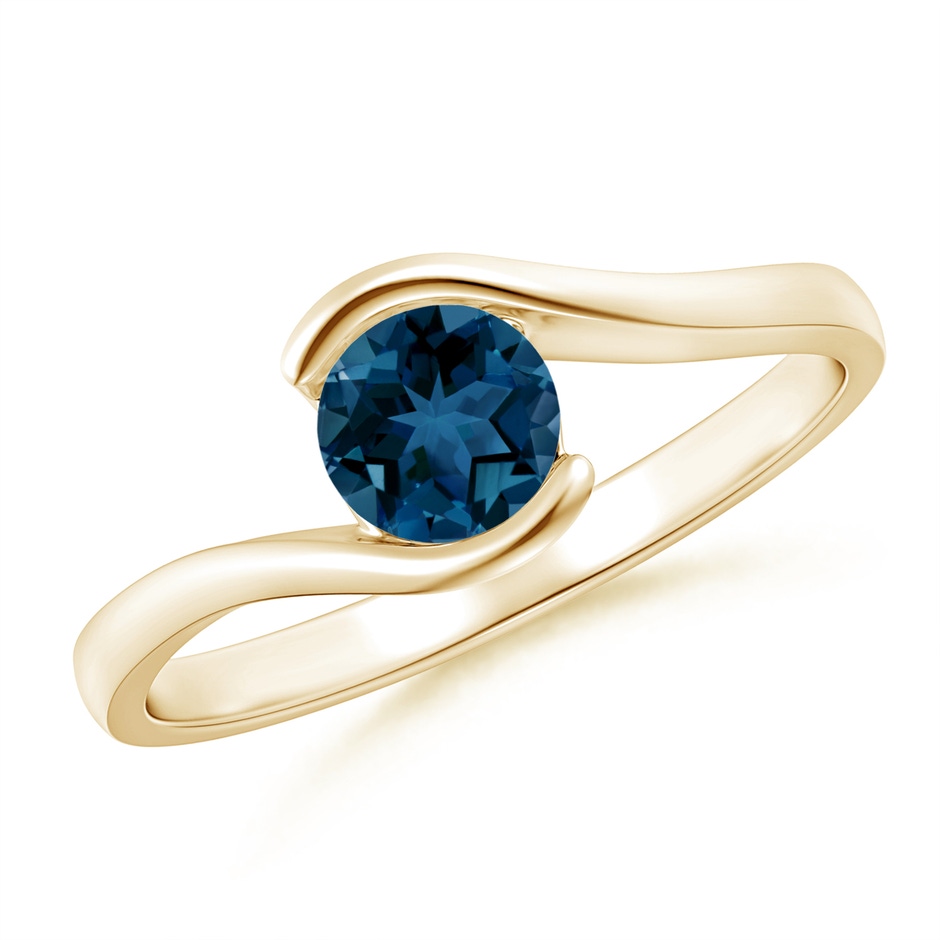 5mm AAA Semi Bezel-Set Solitaire Round London Blue Topaz Bypass Ring in Yellow Gold 