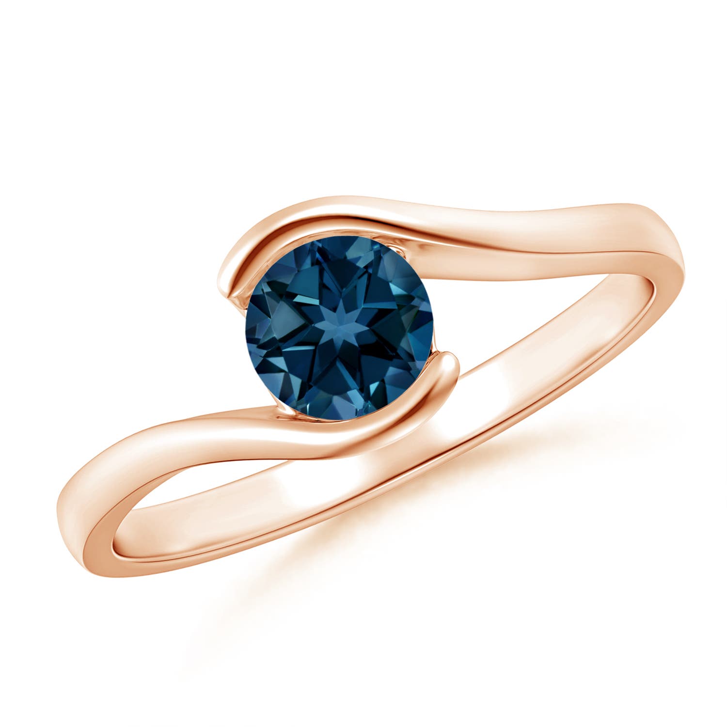 5mm AAAA Semi Bezel-Set Solitaire Round London Blue Topaz Bypass Ring in 18CT Rose Gold