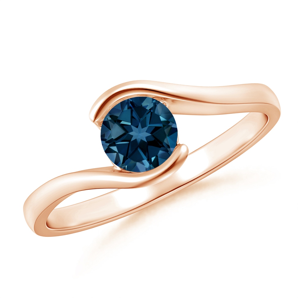 5mm AAAA Semi Bezel-Set Solitaire Round London Blue Topaz Bypass Ring in Rose Gold