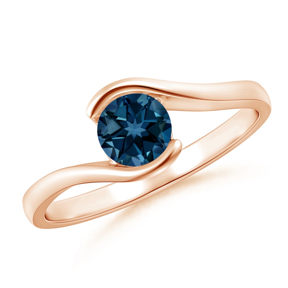 5mm AAAA Semi Bezel-Set Solitaire Round London Blue Topaz Bypass Ring in Rose Gold 