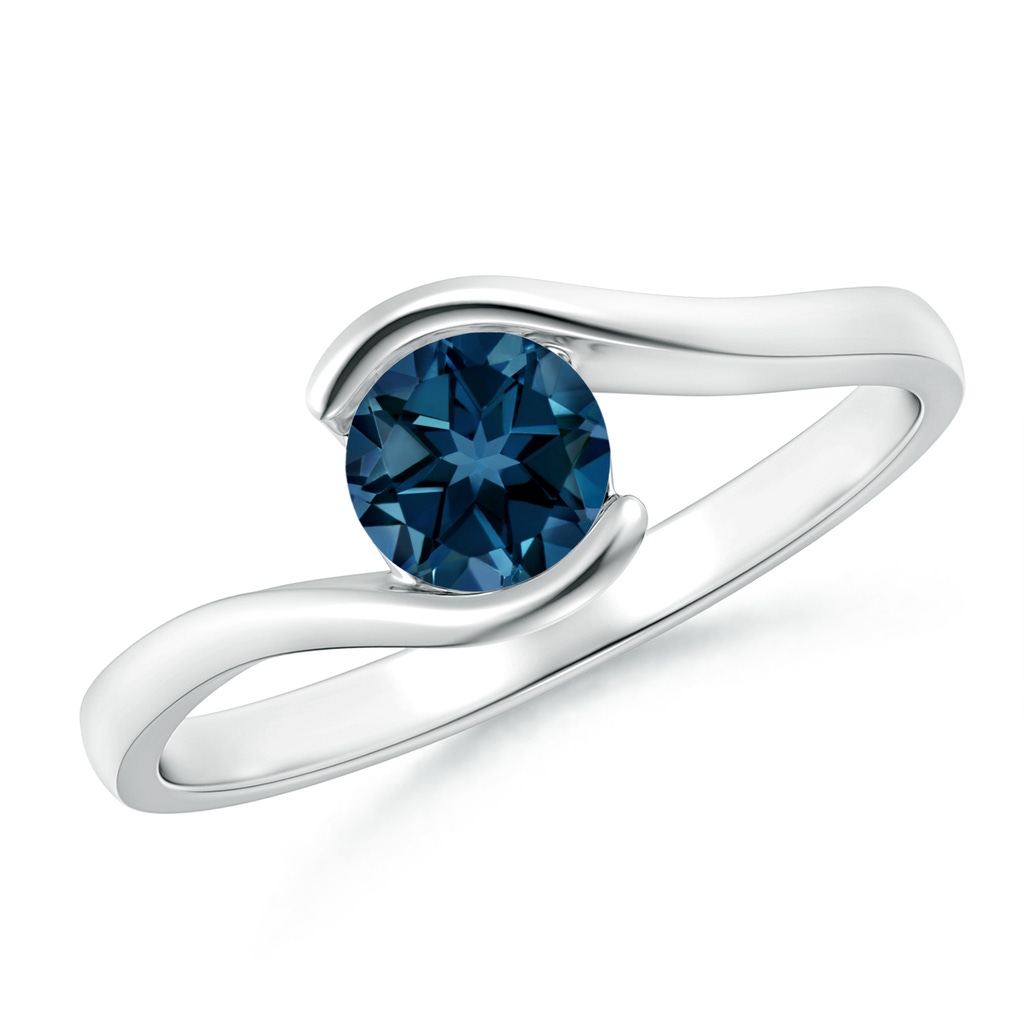 5mm AAAA Semi Bezel-Set Solitaire Round London Blue Topaz Bypass Ring in White Gold