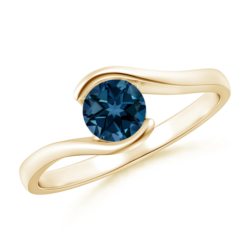 5mm AAAA Semi Bezel-Set Solitaire Round London Blue Topaz Bypass Ring in Yellow Gold