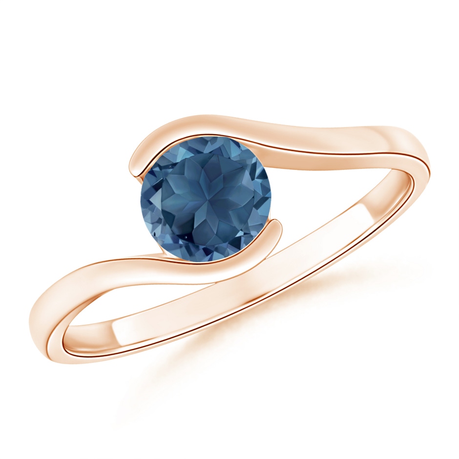 6mm A Semi Bezel-Set Solitaire Round London Blue Topaz Bypass Ring in 18K Rose Gold 