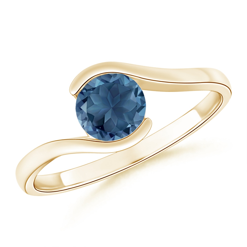 6mm A Semi Bezel-Set Solitaire Round London Blue Topaz Bypass Ring in Yellow Gold 