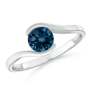 6mm AAAA Semi Bezel-Set Solitaire Round London Blue Topaz Bypass Ring in White Gold