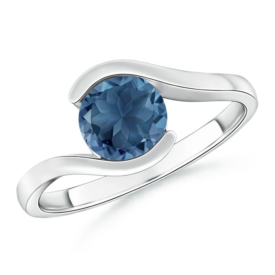 7mm A Semi Bezel-Set Solitaire Round London Blue Topaz Bypass Ring in 18K White Gold 