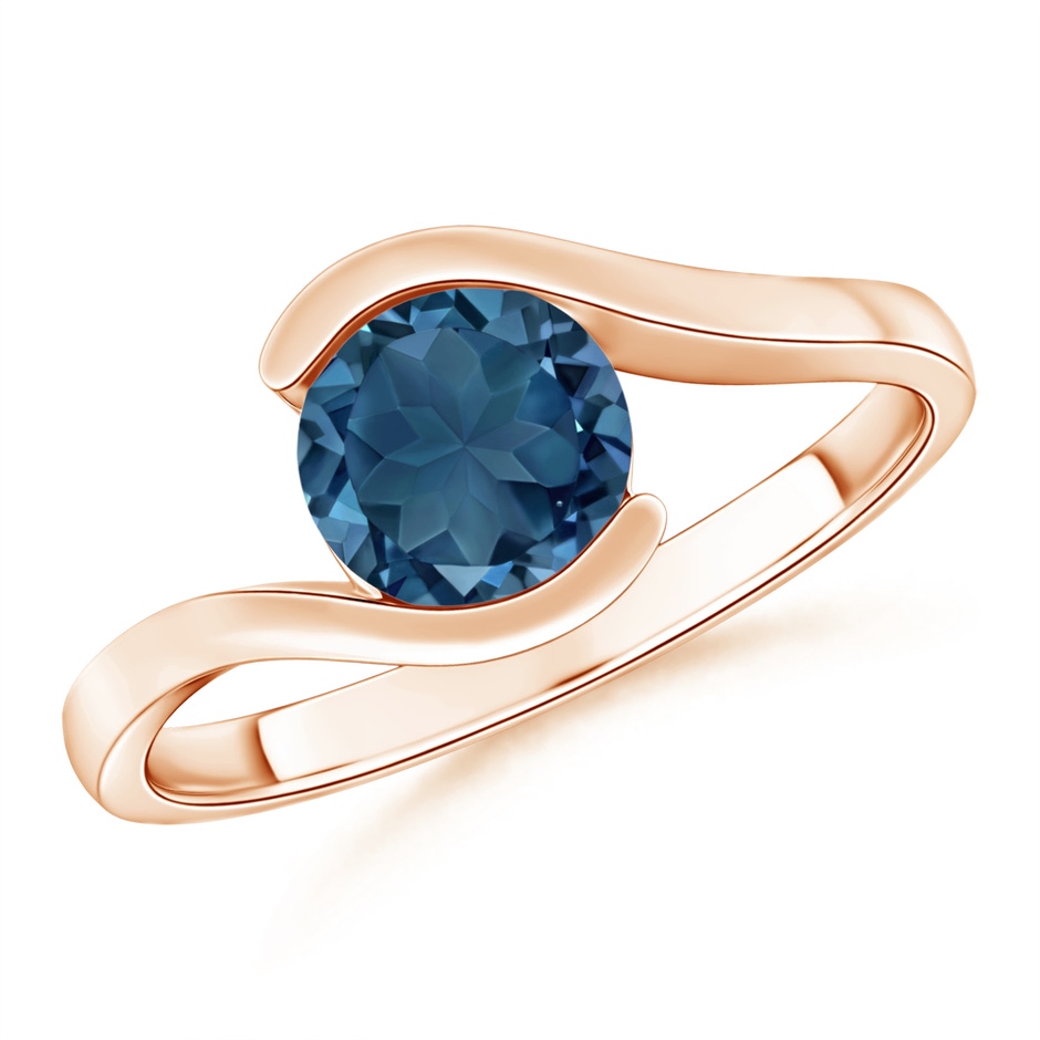 7mm AA Semi Bezel-Set Solitaire Round London Blue Topaz Bypass Ring in 18K Rose Gold 
