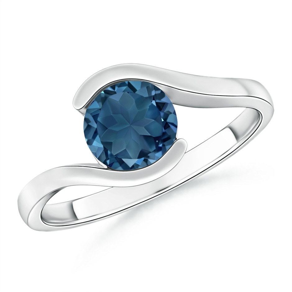 7mm AA Semi Bezel-Set Solitaire Round London Blue Topaz Bypass Ring in White Gold 