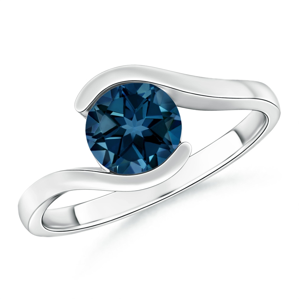 7mm AAAA Semi Bezel-Set Solitaire Round London Blue Topaz Bypass Ring in White Gold