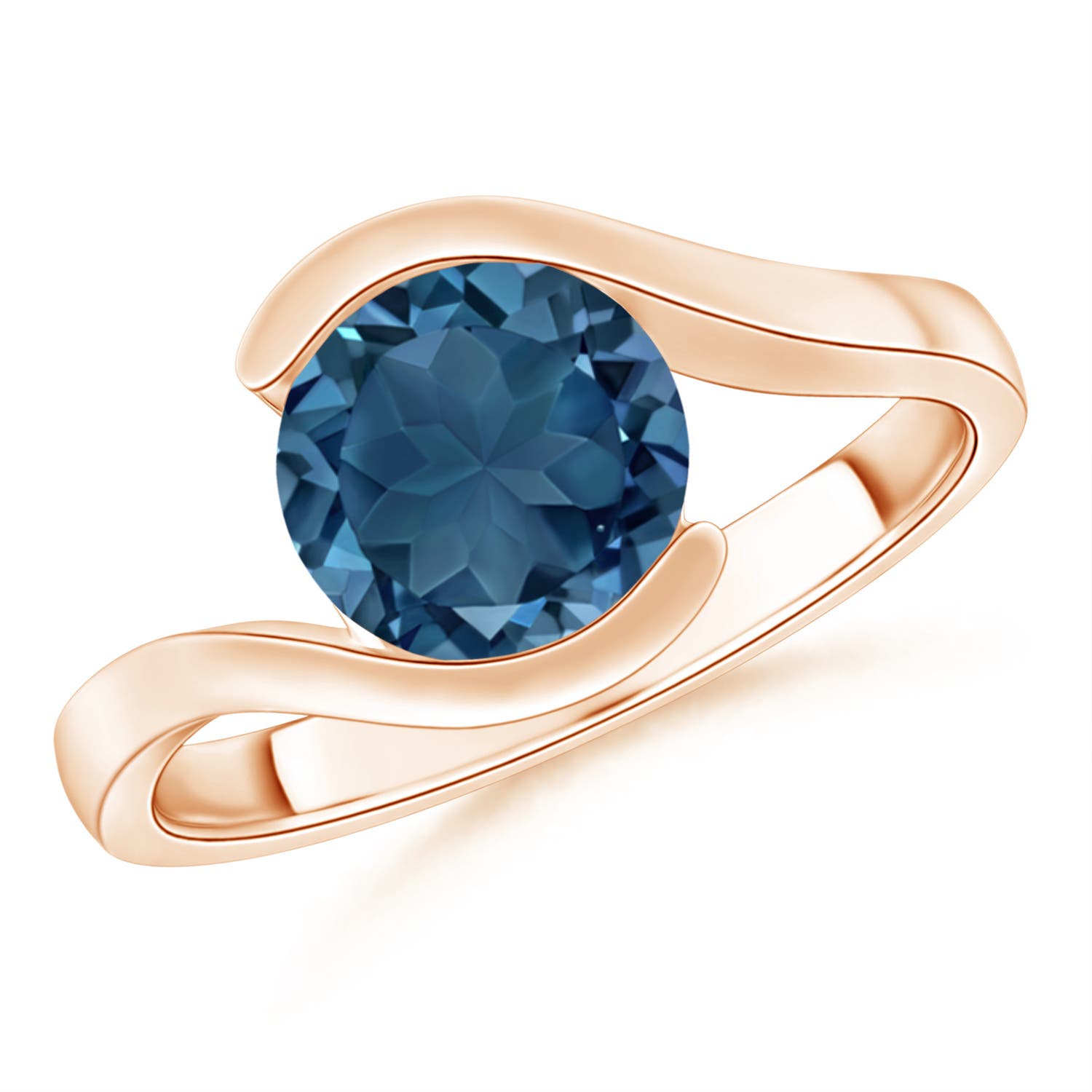 8mm AA Semi Bezel-Set Solitaire Round London Blue Topaz Bypass Ring in 18K Rose Gold
