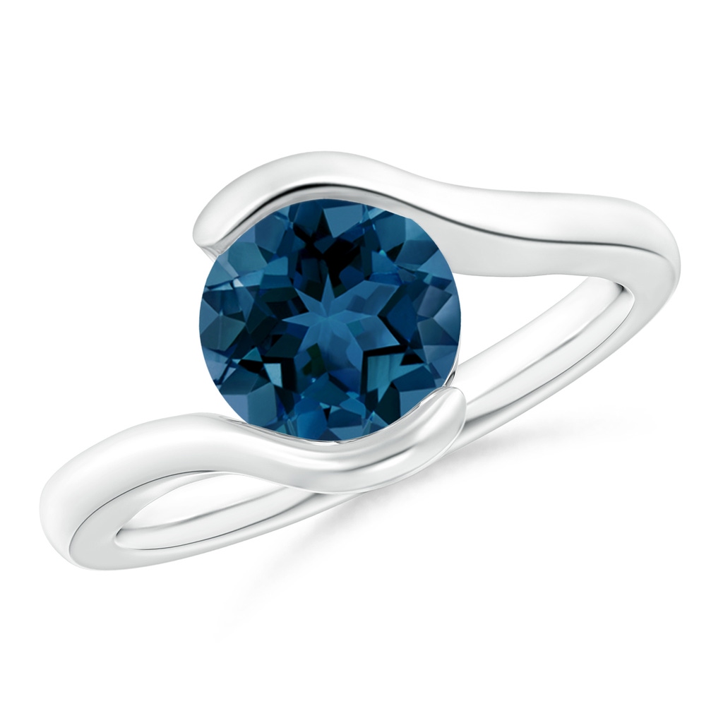 8mm AAA Semi Bezel-Set Solitaire Round London Blue Topaz Bypass Ring in 10K White Gold