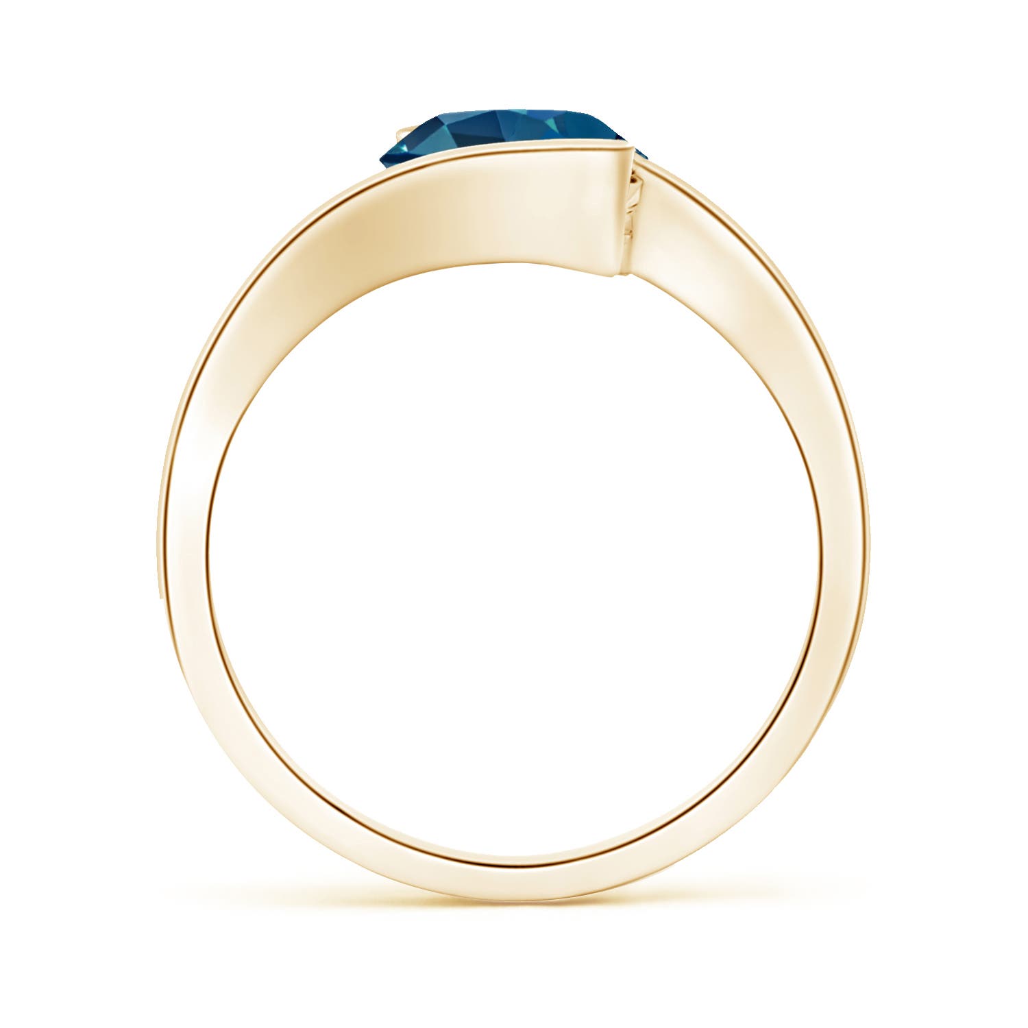 8mm AAA Semi Bezel-Set Solitaire Round London Blue Topaz Bypass Ring in 18K Yellow Gold
