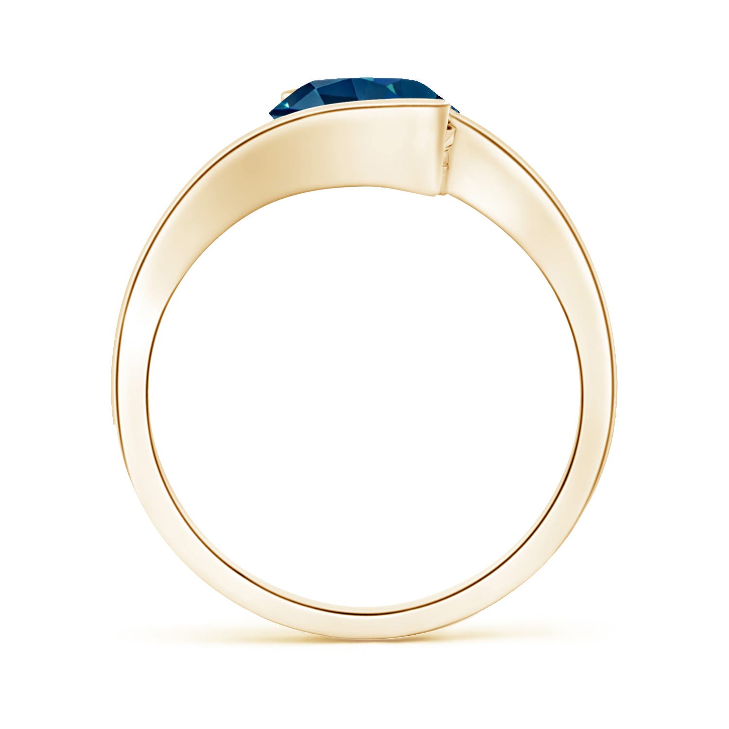 8mm AAAA Semi Bezel-Set Solitaire Round London Blue Topaz Bypass Ring in 18K Yellow Gold