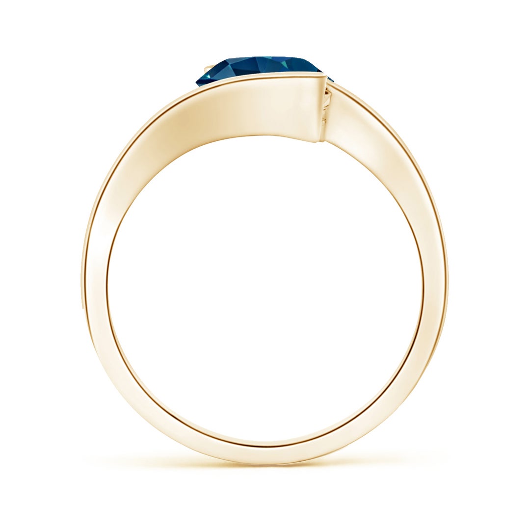 8mm AAAA Semi Bezel-Set Solitaire Round London Blue Topaz Bypass Ring in 18K Yellow Gold - side 3